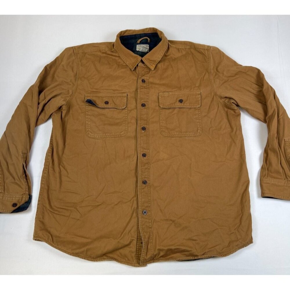 L.L. Bean Men Large Regular Hurricane Flannel Lined Canvas Shirt Jacket Toasted